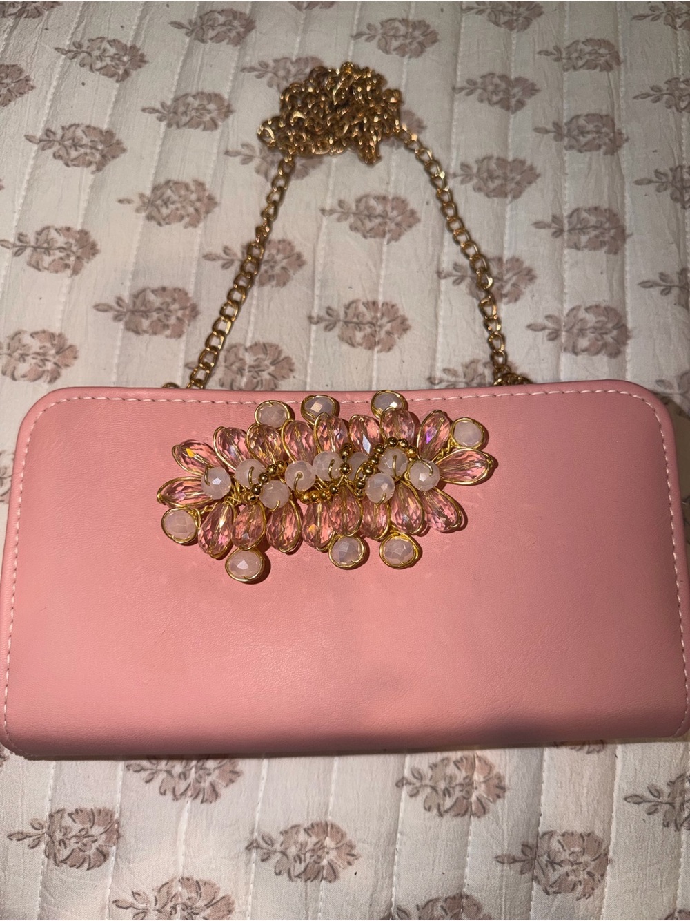 Pink artisanal Accent Chain Crossbody Bag